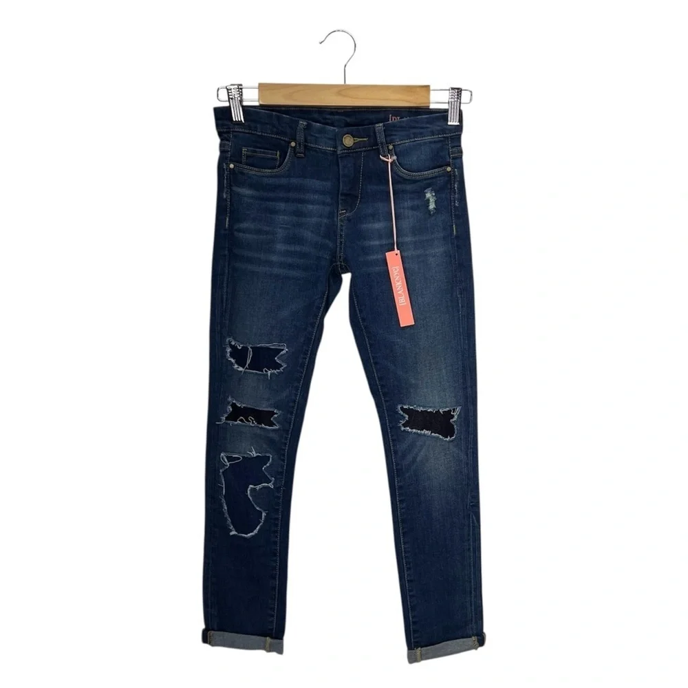 Blank NYC Patched Boyfriend Jeans Girl’s Size 8 Dark Wash Distressed New NWT